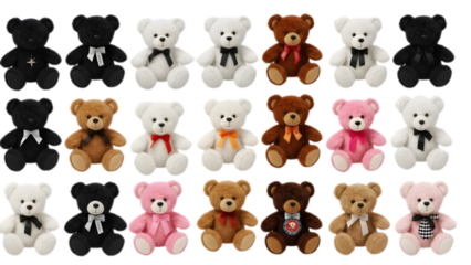 Collection of colorful stuffed bears transparent background 