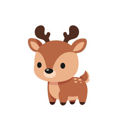 Fototapeta premium Cute Cartoon Deer with Antlers Standing.