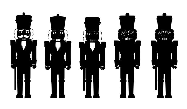 Traditional nutcracker soldier vector set with classic Christmas toy characters isolated on white