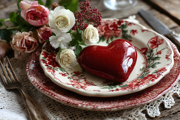 place setting for Valentine's day
