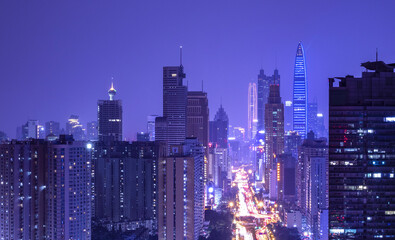 Obraz premium Shenzhen Night Skyline - Illuminated Skyscrapers at Dusk