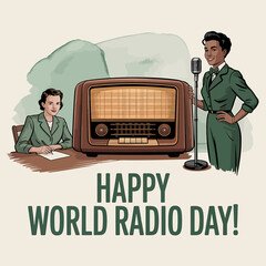 Celebrating world radio day with vintage radio and female djs