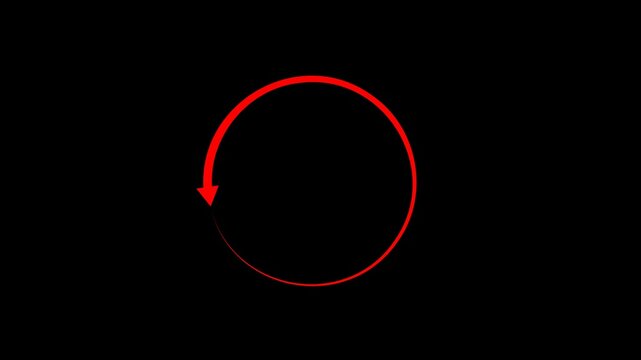 Red circular loading arrow animation on black background representing progress, buffering, system update, or digital processing for interface design.
