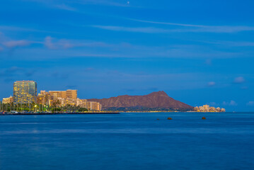 scenery of waikiki beach and diamond head mountain in Oahu island, Hawaii