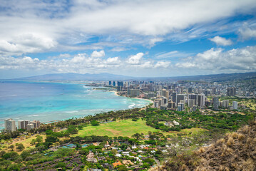 view over honolulu from diamond head mountain in Oahu, Hawaii, US