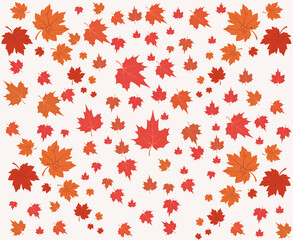 Obraz premium Abstract autumn seamless pattern with maple leaves in shades of orange on a white background