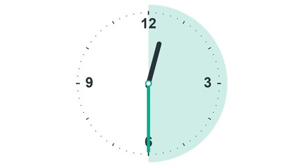 white clock green animation green, black hands isolated on white background 