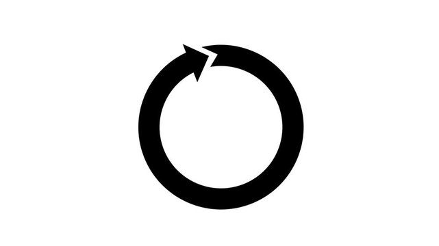 Minimalist black circular loading arrow animation on white background representing progress, buffering, system update, waiting time, or process synchronization for digital interface design.
