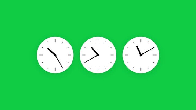 Green Screen Three Time Zone Clocks Animation, timers set clock animation analogue clocks
