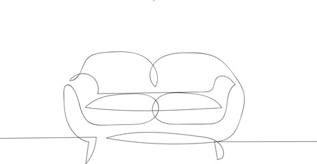 Continuous one line drawing of Sofa or couch. A minimalist one-line drawing of a modern sofa, perfect for contemporary interior design concepts. The image features a continuous line art illustration