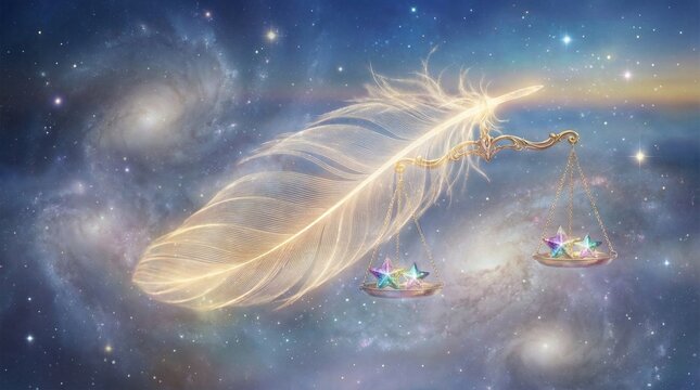 The single white feather of the goddess Ma'at, representing truth, justice, balance, and cosmic order in the universe.