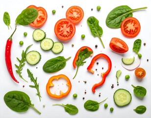 Fresh, colorful, vibrant arrangement of sliced vegetables & herbs