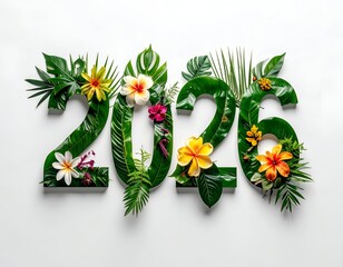2026" floral numbers with flowers and greenery on a white background