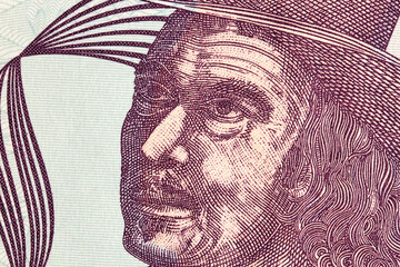 Melchor Perez de Holguin a closeup portrait from Bolivian money