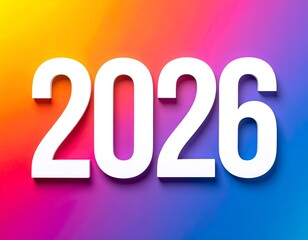 Bold white "2026" on gradient backdrop of orange, yellow, pink, and purple