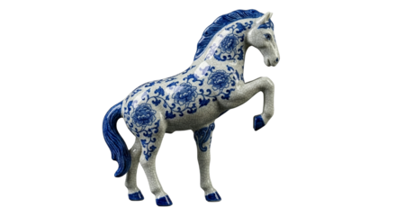 Blue and White Porcelain Chinese Horse Statue with Crackle Glaze