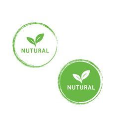 Green Organic Natural Product Badges with Hand-Drawn Leaf Icon
