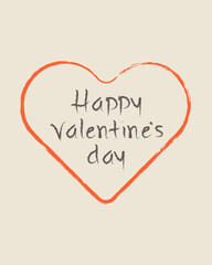 Сute Valentine&rsquo;s Day greeting card with doodle heart frame. Hand drawn crayon poster. Cartoon isolated vector illustration