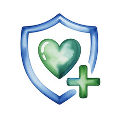 Fototapeta premium Minimalist Watercolor Healthcare Protection Icon for Safety Insurance and Wellness