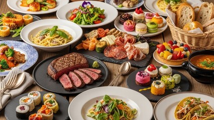 Assorted International Cuisine on Display.