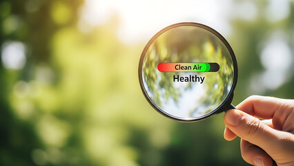 Magnifying glass showing clean air and healthy environment