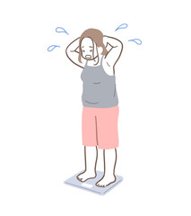 体重計に乗って落ち込む女性のイラスト素材