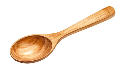 A light-brown, wooden spoon isolated against a black background