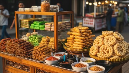 Assorted Traditional Sweets on Market Stall.