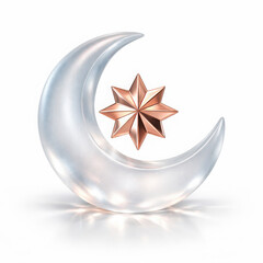 Translucent Crescent Moon with Rose Gold Star Symbol islamic
