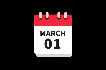 March Calendar Icon Design with Red and White Colors