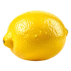 A bright yellow lemon isolated against a black background. Detailed texture & water droplets visible