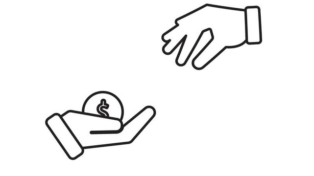 give animation. two hands giving and receiving dollar coins. finance, banking, reports