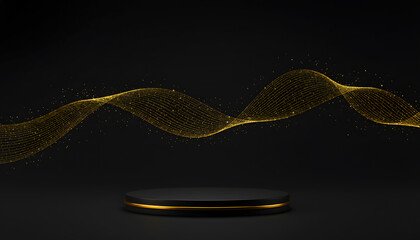 Luxury Product Display Stage with Sparkling Gold Ribbon