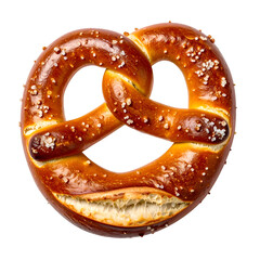 A close-up of a perfectly baked, glistening pretzel with coarse salt crystals