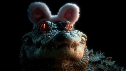 Fierce monster with bunny ears and glowing red eyes