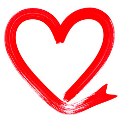 Bold, hand-painted red heart outline on black background, with flowing ribbon-like end