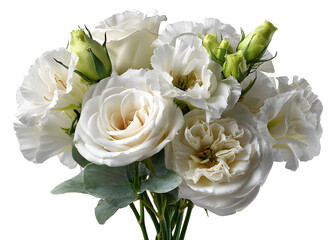 Obraz premium Bouquet of white roses and eustoma flowers isolated