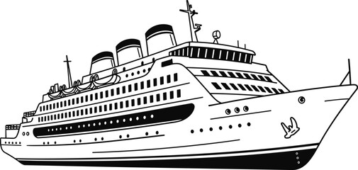 Luxury cruise ship vector illustration, passenger liner, maritime travel, ocean voyage, nautical transport, sea journey, tourism, vacation, holiday, transportation, design