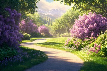 Fototapeta premium Lush Green Grass and Vibrant Trees in Tranquil Park Sunlight on a Bright Day Landscape background