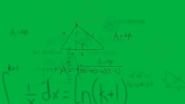 Animation of mathematical formulae and hand drawn red frames moving on black background