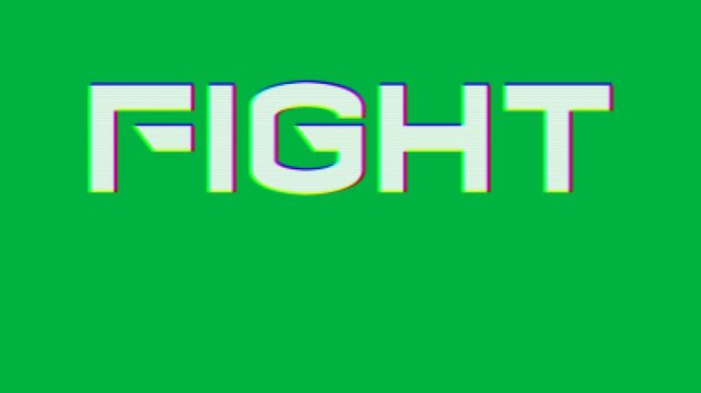 Animation of white letters with rainbow glow floating and changing, creating a word Fight