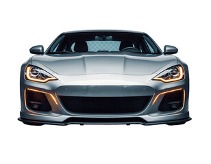 Front View Silver Sports Car Isolated on Transparent Background