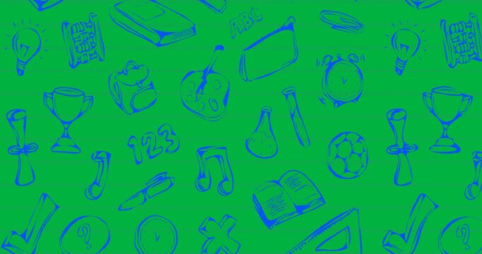 School concept icons moving against blackboard