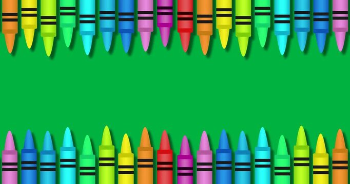 Animation of colorful crayons against black background
