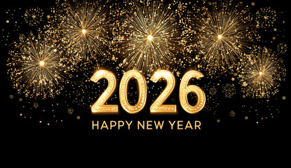Golden Fireworks Celebrating New Year 2026 with Bright Sparkles and Festive Atmosphere