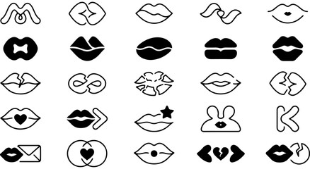 Naklejka premium Collection of diverse kiss and lip icons with various designs Vector