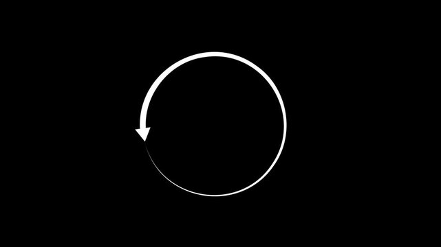 White circular loading arrow animation on black background representing progress, buffering, system update, waiting time, or process synchronization for digital interface design.
