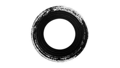 Concentric black rings with brush-stroke texture around the outer edge, on a black background