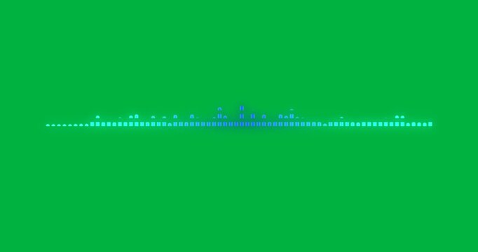 Animation of frequency analyser and sound level peak meter in blue squares on black background
