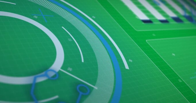 Animation of scope scanning and data processing on screens on grid background